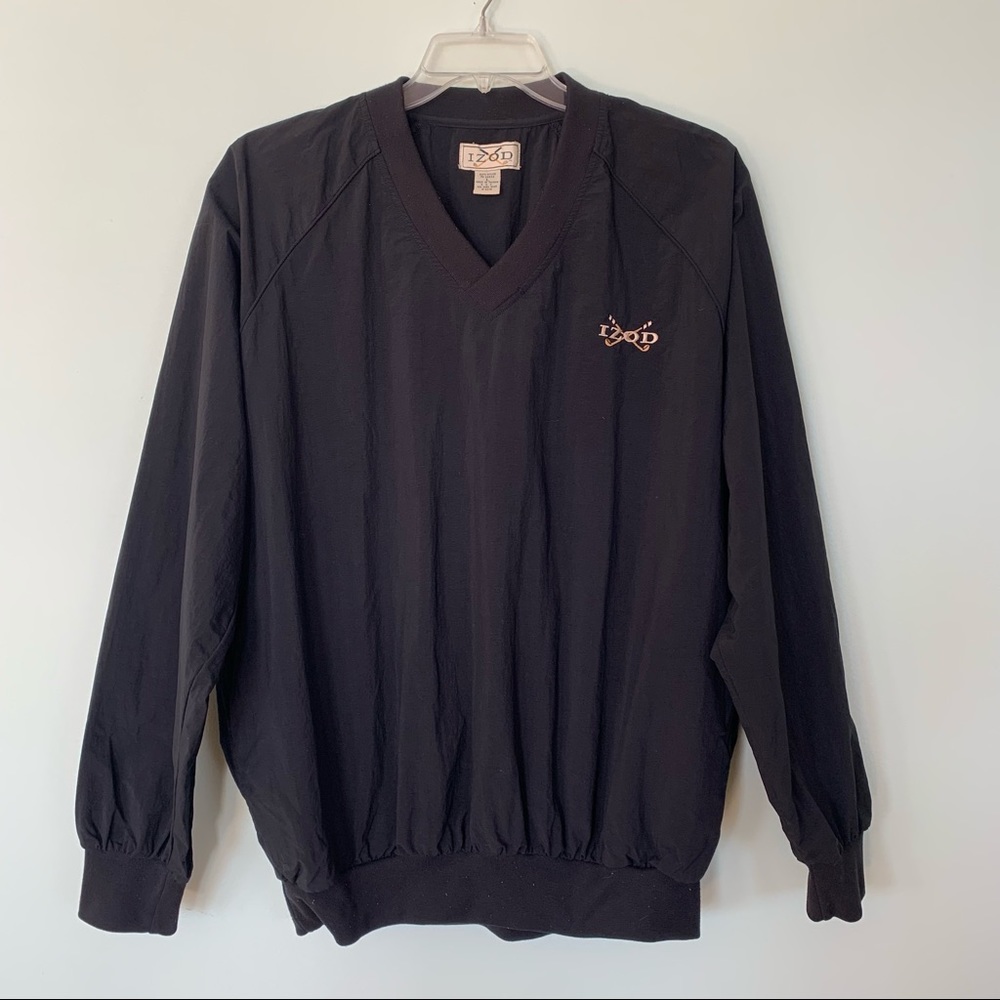 🏷️Vintage IZOD Black Nylon Embroidered Golf Club Pullover Windbreaker Large L